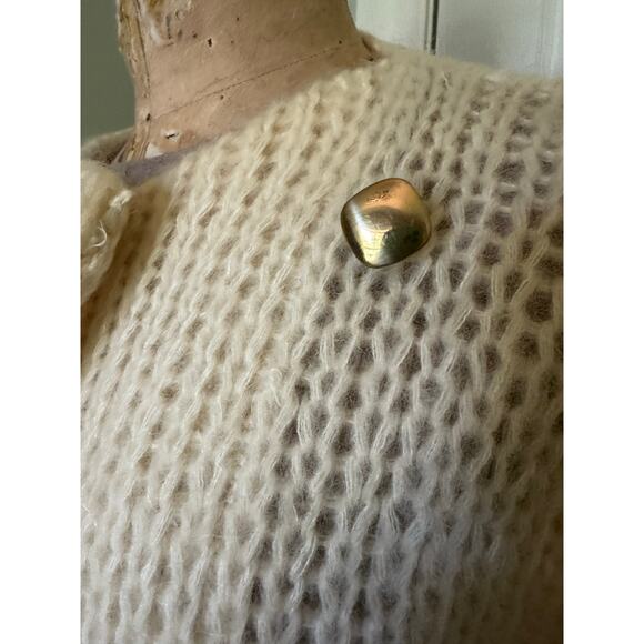 Vintage I.B. Diffusion Ivory Wool/Mohair Jacket Cardigan Chunky cropped moto - Picture 4 of 16